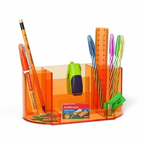 Suport instrumente de birou, echipat cu 9 piese, portocaliu neon - imagine 4